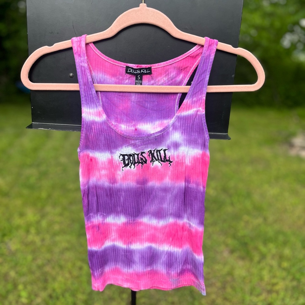 Dolls Kill Pink and Purple Tie-Dye Tank Top